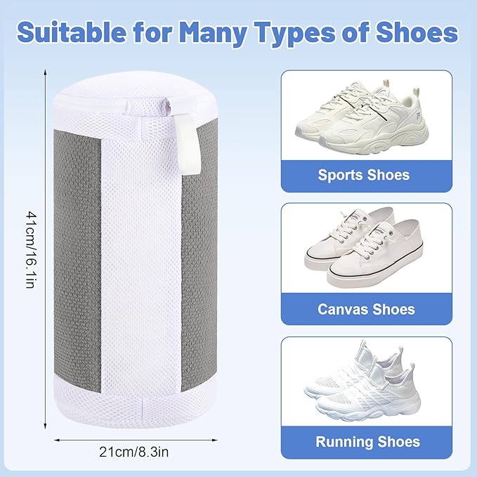 Dntorx 2 PCS Shoe Washing Machine Bags for Washer and Dryer, Grey + White | Reusable Laundry Shoe Bag, Hands Free, Hidden Self-locking Zipper, 360° Deep Cleaning, For Sneakers and All Shoes Types
