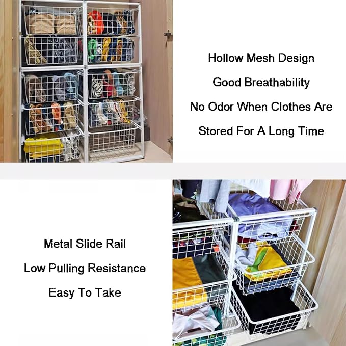 Compact Hanging Pullout Drawer Basket, Stackable Shelf Baskets Organizer,Shelf Steel Wire Pullout Hamperfor Kitchen,Pantry,Wardrobe(450x370x650mm)