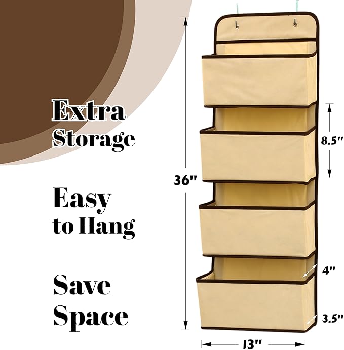 Simple Houseware 4 Pocket Over the Door Wall Mount Hanging Organizer, Beige