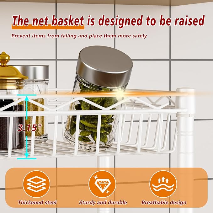 Golpart Basket Shelves Closet Rack with Wheels Metal Pantry Wire Shelf Unit | 6 tier Storage Rolling Shelving Bathroom Organizers Kitchen Garage Laundry Room Organization Home 17.2"Dx12.2"Wx63"H White