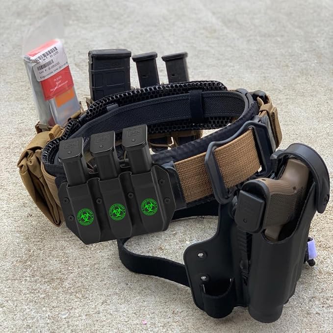 Universal Magazine Carrier | 9MM/40SW Duty Style Triple Mag Pouch | Premium Mag Holster with Combat Belt Clip for Double Stack Mags