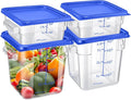 Barydat 4 Pcs Square Food Storage Containers with Lids Measurement Scales, 2qt & 4qt Clear Plastic Stackable Containers for Dough Proofing Baking Kitchen Restaurant and Pantry Organization(Blue)