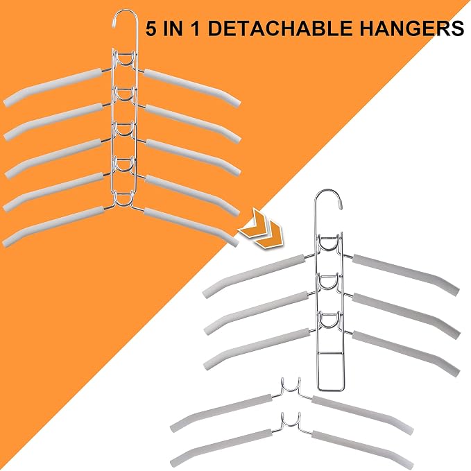 Space Saving Hangers for Clothes 4 Pack Closet Storage | Heavy Duty Non-slip Foam Padded, Detachable Design. Fits Shirts, Coats, Suits. Perfect Storage for Dorms & Apartments Grey