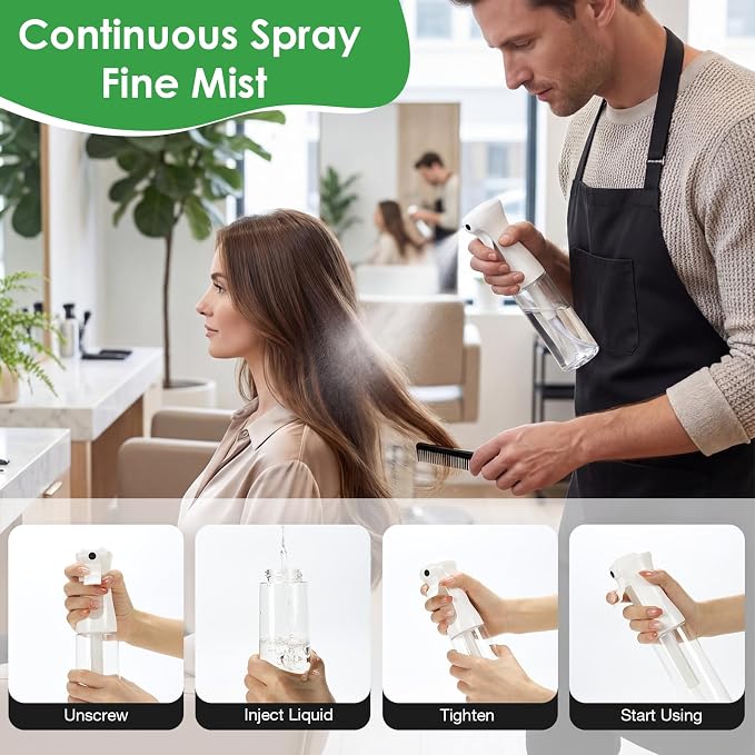 THINTON Mist Spray Bottle for Hair (10oz/300ml) - 2 Pcs | Continuous Spray Bottle for Salons Cleaning Plants Gardening