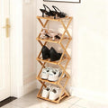 Bamboo Shoe Rack 5 Tier Foldable Shoe Rack for Entryway | Narrow Vertical Shoe Organizer Free Standing Shelf, Multifunctional Slim Storage for Bedrooms Living Room Corner, Wood Color