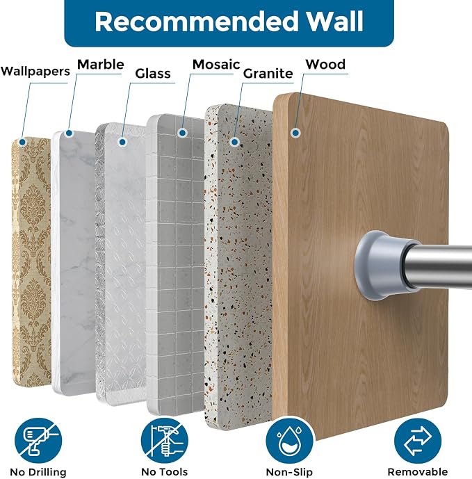 AIZESI Silver Spring Tension Curtain Rod, 31-77in, Adjustable, No-Drill | Adjustable No Dril