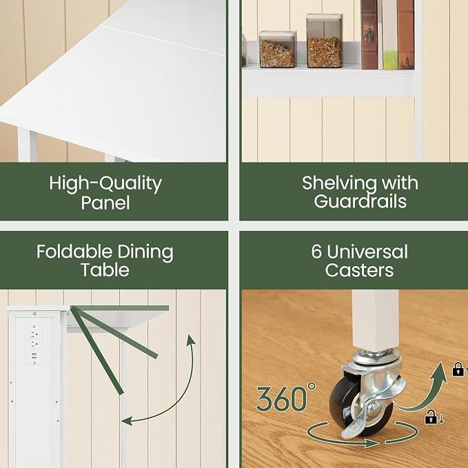 CHOEZON Folding Desk with Power Outlets, 31.5" Rolling Computer Table with Wheels, Portable Office Desk with Storage Shelf for Small Spaces White TDN01UWB