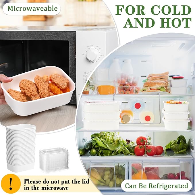 Maxdot 50 Pack 17 oz Disposable Food Containers with Lids Paper Food Containers Bowls for Meal Prep, Salad, Ice Cream, Yogurt, Soup Bowls Party Leftover Box