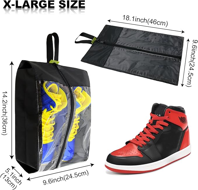 BeeGreen Black Transparent Shoe Bags 4 Pack for Travel with Handle as Packing Organizers for Suitcase and Luggage | Portable Nylon Storage Accessories for Vacations, Essential Gifts for Women and Men