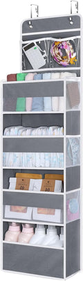 Univivi Over The Door Organizer, 5 Shelf Door Hanging Organizer Nursery Door Storage with 4 Large Compartments and 2 Small PVC Pockets 6 Side Pockets for Bathroom,Cosmetics and Nursery Baby Essential