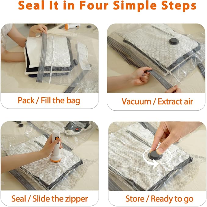 Travel Vacuum Bags with Pump – 18 Vacuum Storage Bags for Clothing, Travel & Home Storage, Double Zipper, Space Saving, Portable, Rechargeable