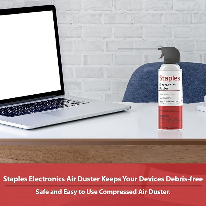 Staples Compressed Air Duster – 10 oz. Cans for Electronics, Keyboards & Office Devices, 2‑Pack