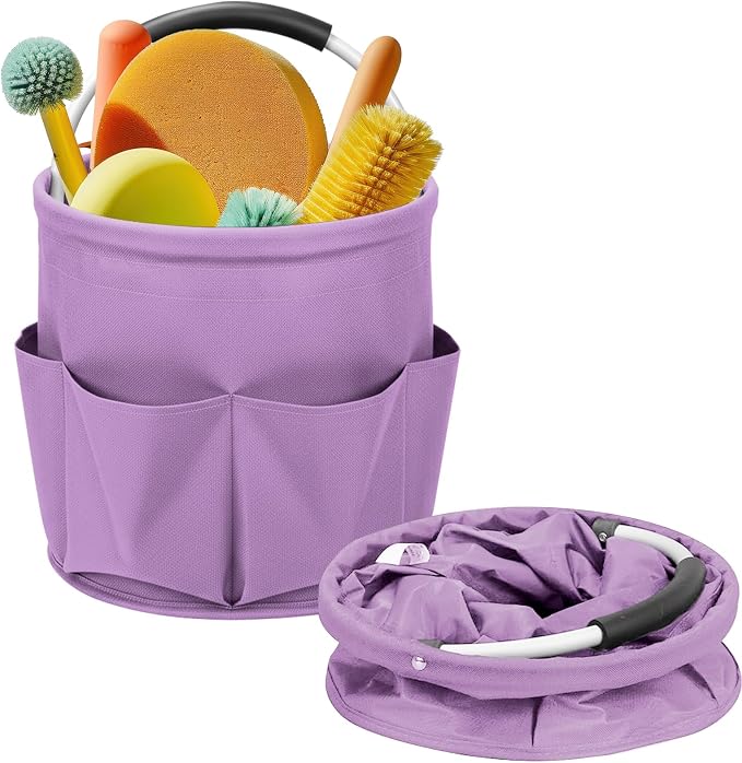 Cleaning Caddy for Cleaning Supplies,17L Cleaning Supply Caddy with Handle Foldable Cleaning Supplies Organizer Bucket Cleaning Products Organizers for Home, Garden (Purple)