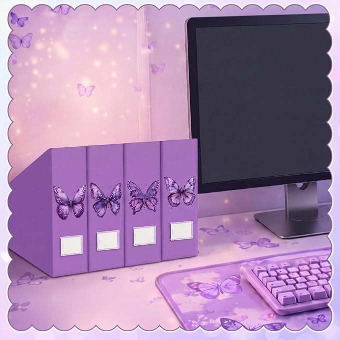 AmazingSpark Purple Butterfly Magazine File Holder Decorative Set of 4