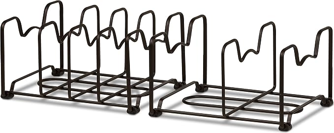 Simple Houseware 2-Pack Kitchen Pan Pot Lid Organizer Rack, Bronze | 6 Compartments Shelf