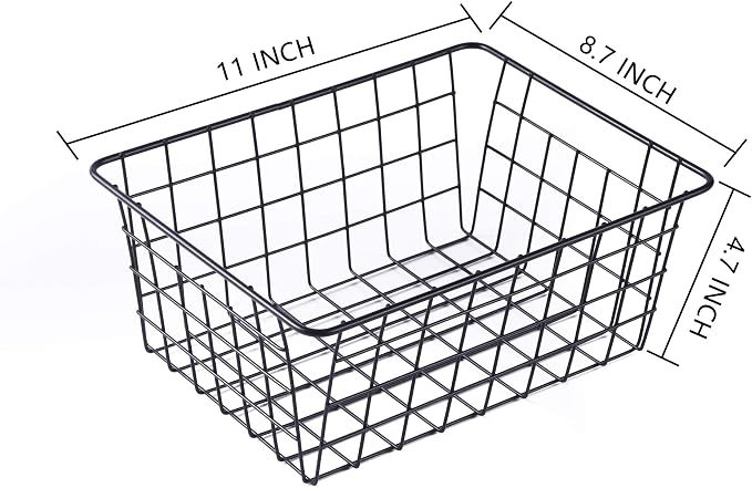 Wire Baskets for Organizing 4 Pack Pantry Baskets For Storage 11x8.7x4.7in | Wire Baskets for Kitchen Refrigerator Freezer Cabinet Shelf Garage,Metal Bin with Side Handles for Easy Pull (Black)