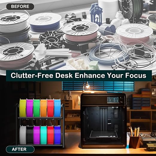 2-Tier Metal Filament Rack, 24 Spool Storage, Under Desk Cart for Workshops | Adjustable 2-tier Shelves Fit 250g-1KG Spools, Sturdy Metal, 33lb/shelf, 4 Swivel Wheels,Tool-Free Install