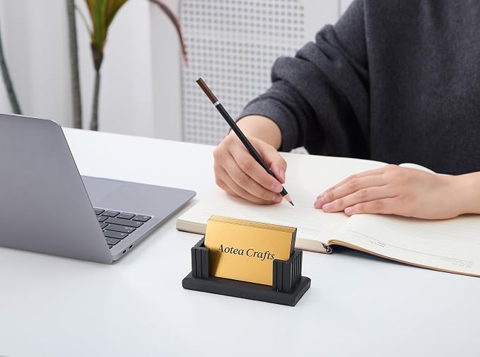 Concrete Business Card Holder Desk - Business Card Display Stand - Black | Handmade- Durable, Sturdy- Modern Industrial & Fluted Minimalist Aesthetics