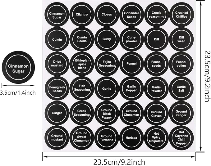 Black Spice Jar Labels Removable Spice Labels Stickers for Kitchen Pantry Food Containers