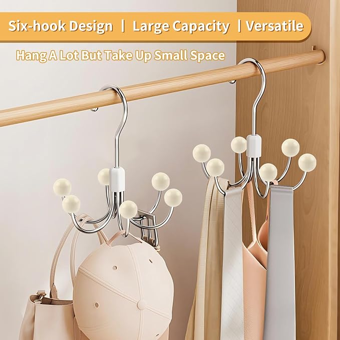 2 Pack Hoodie Hanger for Organizer 360° Swivel Closet Hooks for Belt, Space-Saving Hanger Bra Storage, Accessorise Organizer for Tie, Hat, Tanktop, Scarf, Purse, Multi Hanger Hooks