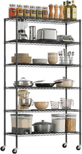 PayLessHere | 6-Tier Wire Shelf with Wheels | 45"x18"x82" | Black | Adjustable Racks | Heavy-Duty Storage Shelves, Holds Upto 510 lbs | Rust-Resistant, No-Tool Assembly | for Home, Garage Shelving