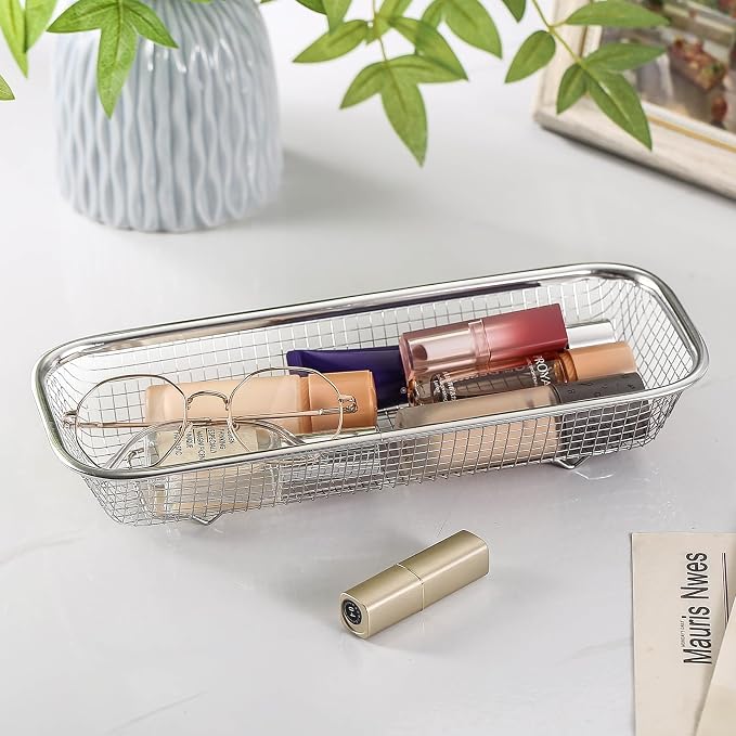 4Pack Stainless Steel Tumbler Cup Lid Organizer Inside Cabinet, Mason Jar Lid Holder, Rectangular Basket for Storage of Silverware, Chopsticks, straws and Utensils