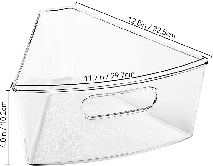 Oubonun Lazy Susan Organizers Set of 6, 12.8’’ x 11.7’’ x 4’’ Plastic Transparent Kitchen Cabinet Storage Bins with Handle, 4" Deep Container, 1/8 Wedge - Food Safe, without BPA