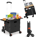 Foldable Utility Cart Collapsible Portable Crate Rolling Carts with Stair Climbing Wheels Tote Basket with Magnetic Lid Telescopic Cover Wear-Resistant 360°Rotate Wheel Noiseless for Shopping Office