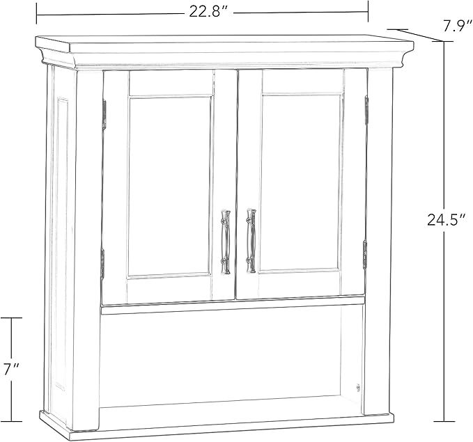 RiverRidge Somerset Two-Door Bathroom Wall Mount Medicine Cabinet, White | Open Display Shelf, Adjustable Interior Shelf, Two-Tone Handles, Space-Saving, Laundry Storage