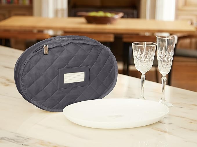 Covermates Keepsakes - Serveware Storage - Padded Protection - ID Window - Stain Resistant - Machine Washable - China Storage, Slate