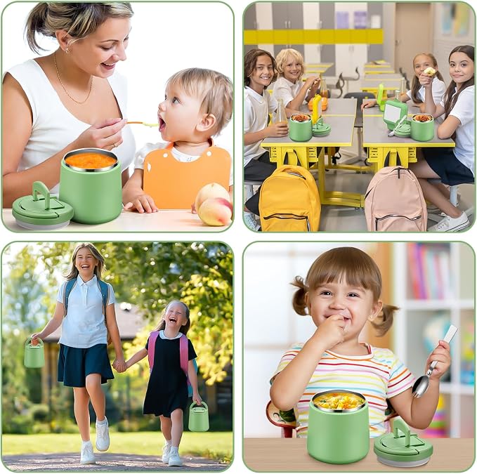 Itslife 20oz Vacuum Insulated Soup Thermo for Hot Food, Kids Lunch Container with Leakproof Buckle Lid, Wide Mouth Stainless Steel Food Jar with Spoon