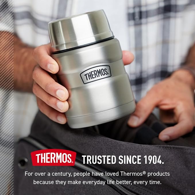 THERMOS Stainless King Vacuum-Insulated Food Jar with Spoon, 16 Ounce, Matte Green