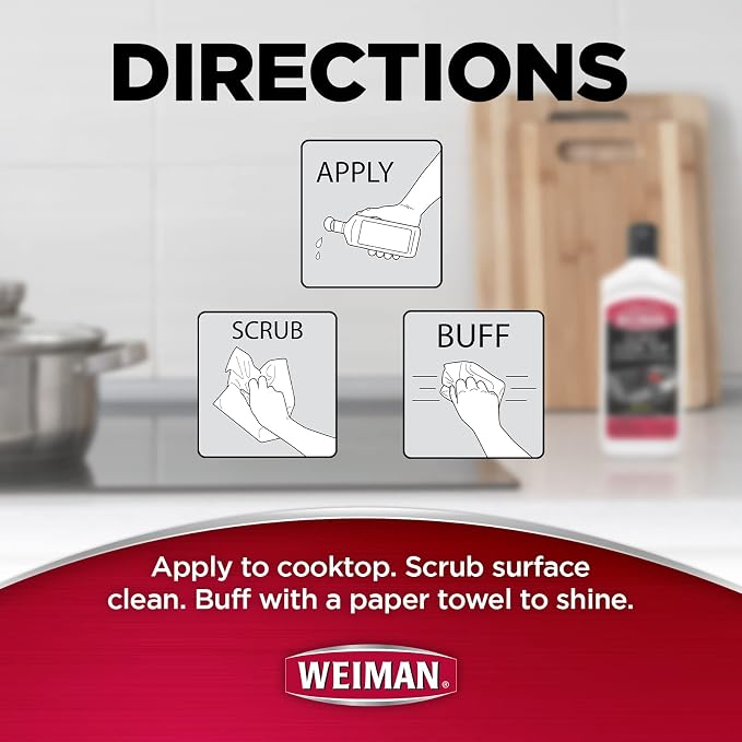 Weiman Glass Cooktop Heavy Duty Cleaner & Polish - Shines and Protects Glass/Ceramic Smooth Top Ranges with its Gentle Formula - 10 Oz., Clear (Pack of 2)