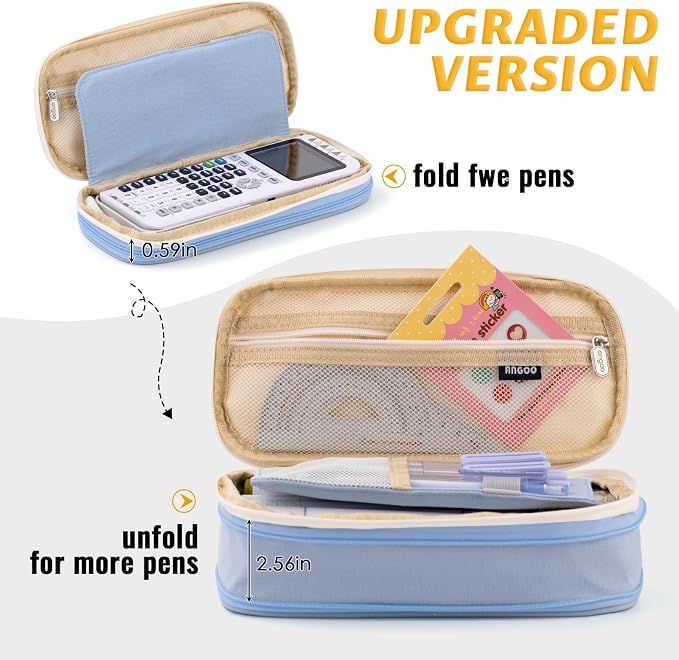 EASTHILL Big Capacity Pencil Pen Case Office College School Large Storage High Capacity Bag Pouch Holder Box Organizer Light Blue