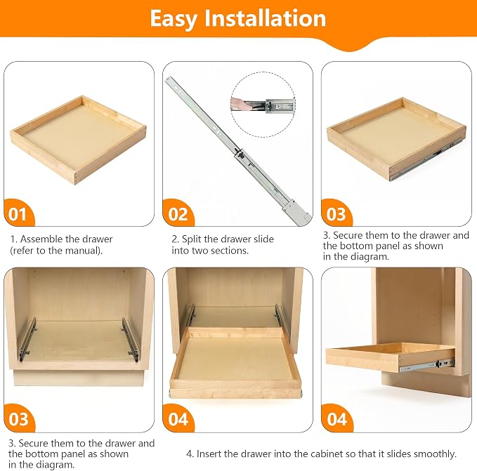 Pull Out Cabinet Organizer, 20" W x 21" D | Soft Close Pull Out Drawers for Cabinets with Heavy Duty Slides, Wood Slide Out Drawers for Kitchen Cabinets