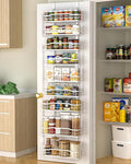 Moforoco White Narrow 9-Tier Over The Door Pantry Organizer, Pantry Organization and Storage, Metal Hanging Basket Wall Spice Rack Seasoning Shelves, 12.2"