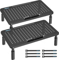BONTEC Monitor Stand for Desk 2 Pack, 3-Level Height Adjustable Metal Monitor Riser, 14.5 x 9.1 in Ergonomic Computer Stand with Pen Holder & Cable Management for Printer, Laptop, Office Workstation