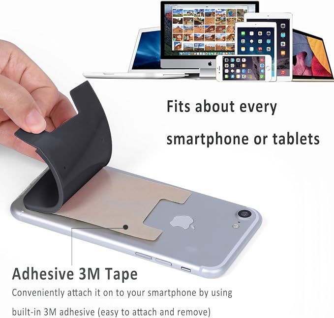 Pofesun Adhesive Phone Card Holder, 3 Pack Silicone Stick-on Wallet ID/Credit Card Holder Pouch Sleeve Self Adhesive Sticker Case for iPhone 17 16 15 14 13 12 Pro Max,iPad,Samsung Galaxy,Tablet
