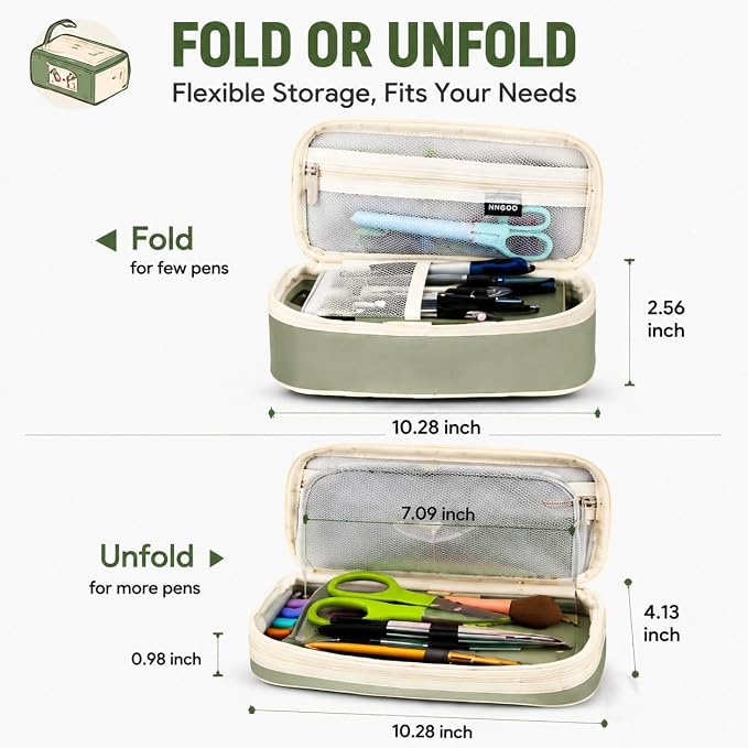 PUPTILY Pencil Case, Large Capacity Aesthetic Pencil Cases with Durable Zipper, Big Stationery Pencil Pouch for Women & Men, Adults Portable Storage Organizer Bag for College, Office, Travel (Green)