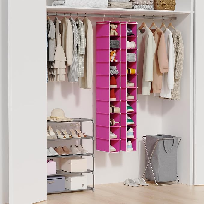 MAX Houser 10-Shelf Hanging Shoe Shelf Organizer, Hanging Shoe Storage for Closet, Slim Hanging Closet Organizer,10-Tier Narrow Hanging Storage Shelves or Closet Room-Pink