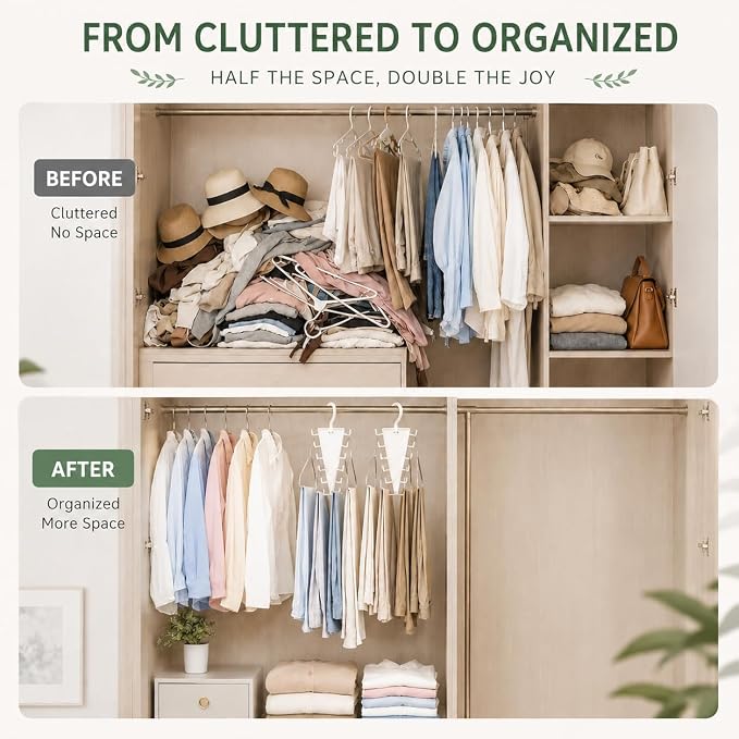 12 Hooks Space Saving Closet Hanger Organizer, V-Shape Multi Hook Clothes Hanger for Hats, Belts, Scarves & Accessories, Closet Storage Organizer for Wardrobe Space Saver (4 Pack)