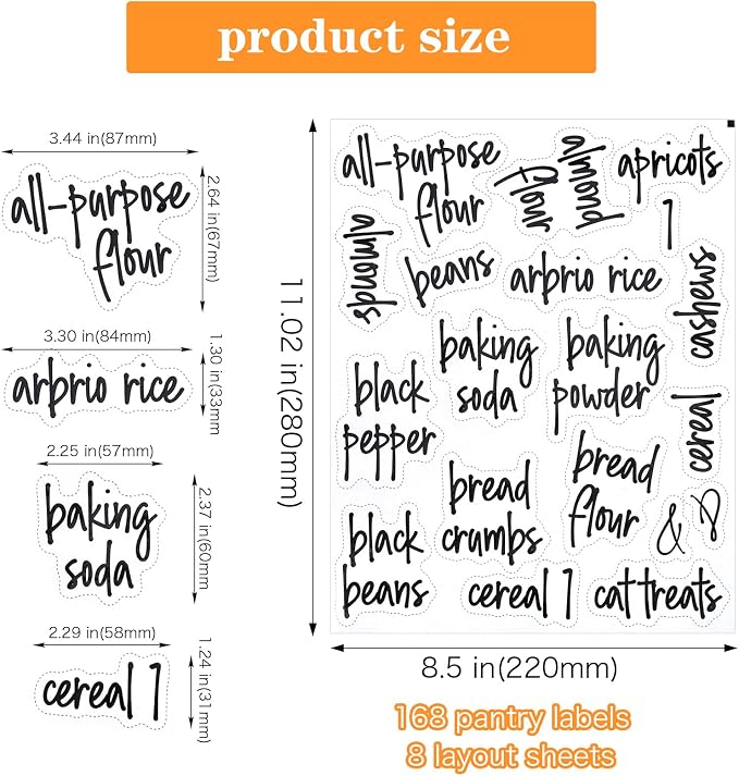 168PCS Clear Waterproof Labels for Food Containers - Pantry Labels for Containers Jars Container Boxes - Preprinted and Blank Food Organization Stickers