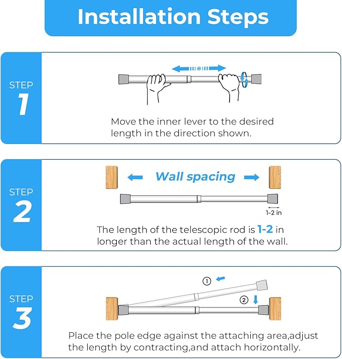 Spring Tension Rods 16-36 Inch, 2Pcs White Adjustable Tension Curtain Rod, Spring Curtain Rods No Drilling Extendable Short Curtain Rod for Curtains, Closet, Kitchen