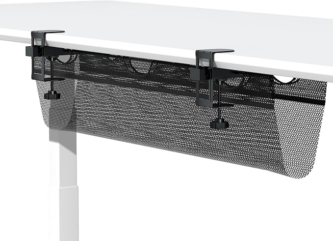 PUTORSEN Cable Management Net, 36 Inch Clamp-on Cable Net Under Desk, No Drill Cable Management for Wire, Mesh Cable Organizer for Home and Office, Black