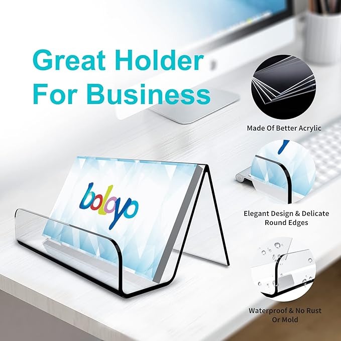 Boloyo Acrylic Business Card Holder for Desk , 10PC Business Card Display Stand Desktop Name Card Organizer Capacity 60 Cards