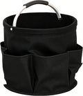 Garden Tool Bucket Organizer, Bucket Tool Organizer,5 Gallon with Aluminum Handle, Multi Side Pockets Portable Storage Caddy for Gardening Camping Car Wash (Black, Open Top)