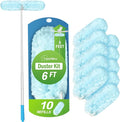TidyBliss 6 ft Extendable Dusters for Cleaning Compatible with Swiffer, Super Long Handle Dusting Wand Kit with 10 Refills, 360 Degree Heavy Duty Microfibers Dust Removing Tool for Ceiling Fan Wall
