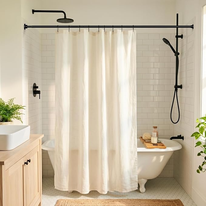 Long Tension Curtain Rod 40-148inch Black Curtain Rods no Drilling Adjustable Tension Rod for Windows,bathroom,Patio,Doorway,Heavy Duty Spring Rods Diameter 1.26inch