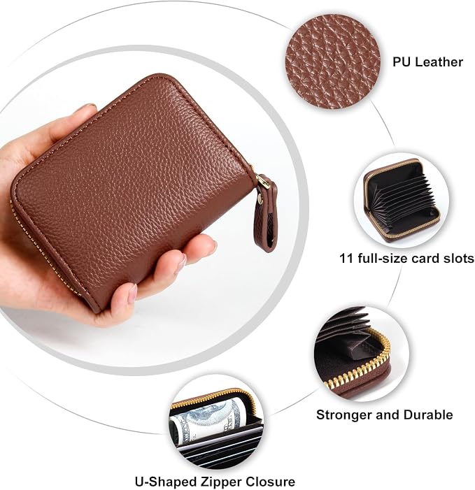 Credit Card Wallet, RFID Card Case Wallet, Zipper Card Cases Holder for Men Women, RFID Blocking, KeyChain Wallet, Compact Size Card Organizer Case for Women