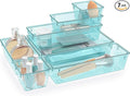 StorMiracle 7 PCS Clear Plastic Drawer Organizers Set, 4 Size Desk Drawer Organizer Trays for Makeup, Jewelry, Kitchen Utensils, Gadgets and Office Accessories, Sea Blue
